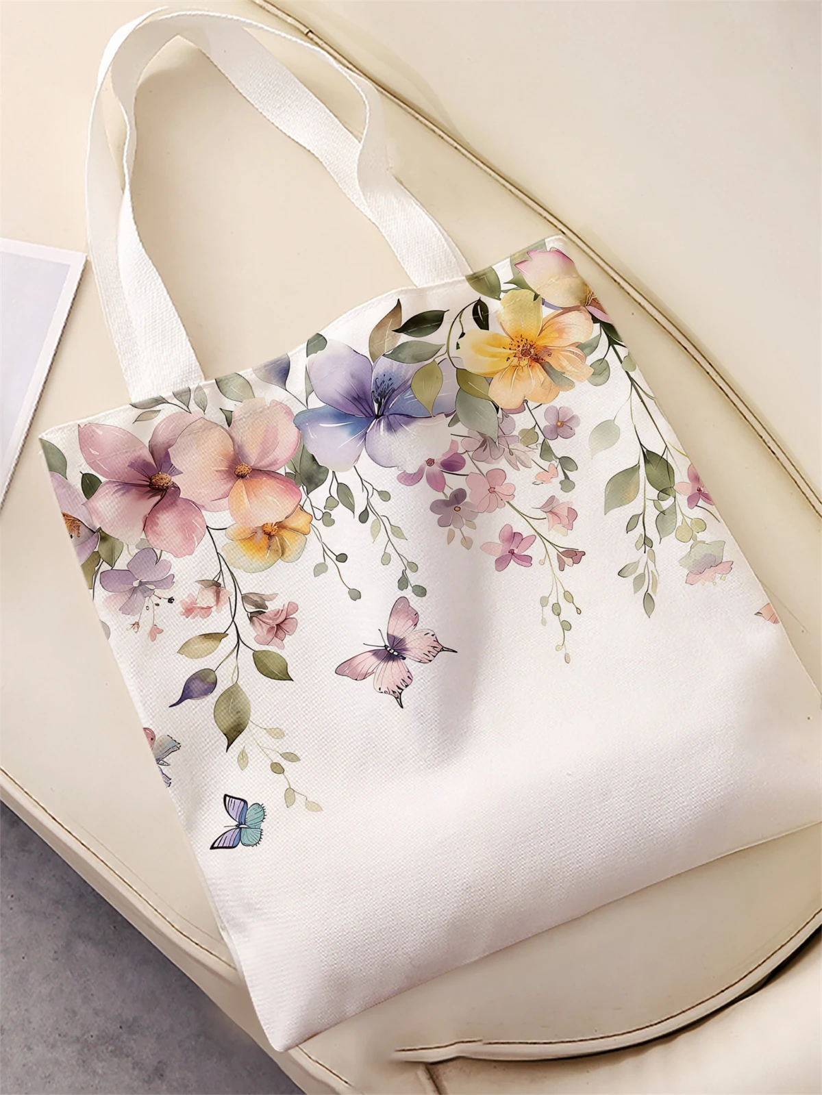Flower pattern printed casual handbag, reusable fashionable backpack, multifunctional handbag, canvas shopping bag
