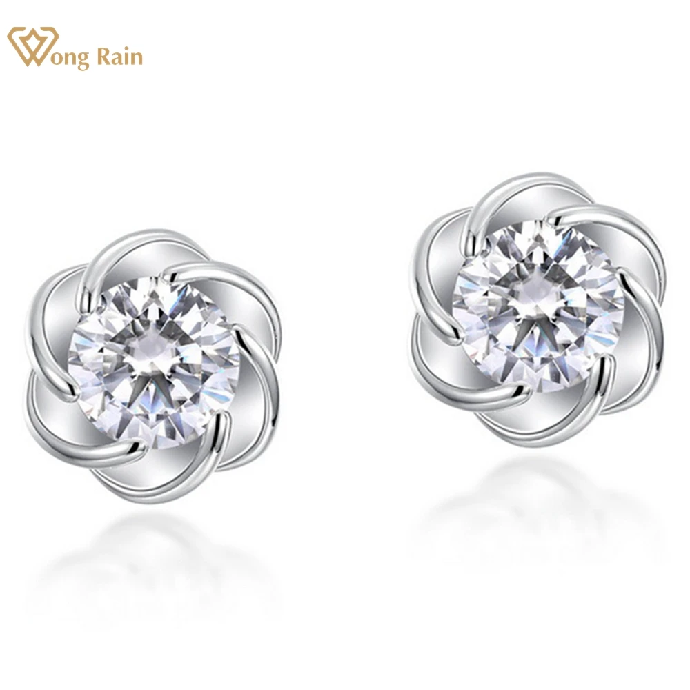 

Wong Rain 100% 925 Sterling Silver VVS1 3EX D Color 5MM Real Moissanite Diamonds Flower Studs Earrings Fine Jewelry Wholesale