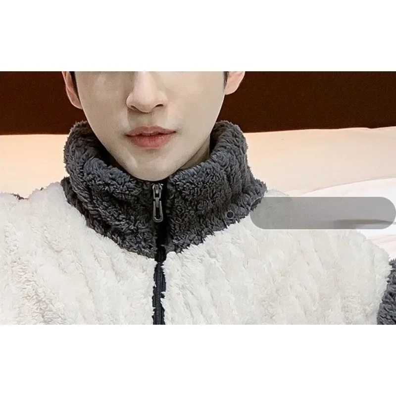 2024 New Men Pajamas Coral Velvet Thick Loungewear Warm Cartoon Student Sleepwear Zipper Flannel Homwear Autumn Nightwear