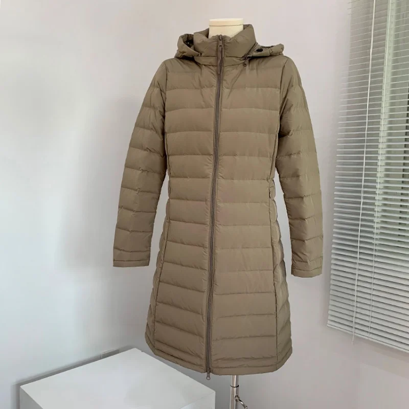 

2023 Winter New down Jacket Women's 90 White Duck down Seamless Weaving Lightweight Detachable Hat Mid-Length plus Size Coat