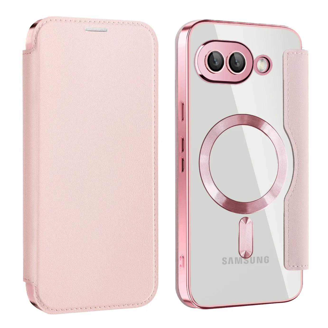 Luxury Transparent Flip Leather Wallet Magnetic Phone Case with Card Slot and Magsafe Cover