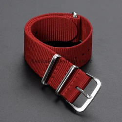 Versatile Nylon Canvas Watch Strap - One Piece Loop Bracelet - 22mm (Red)