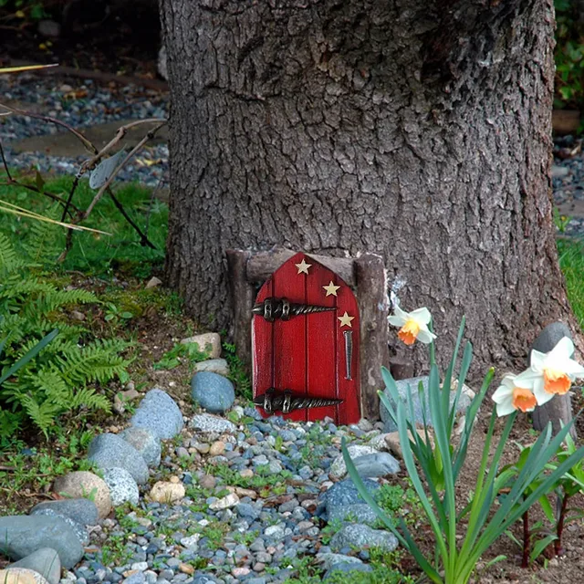 Miniatűr Elf Tündérajtó Figurák Fa Kapu Ajtók Udvari Művészet Szobor Díszek Kézműves Kerti Otthoni Dekorációk - Image 5