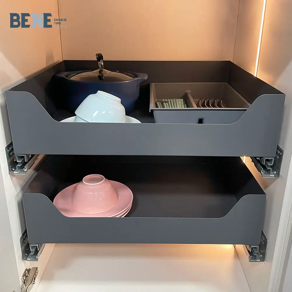 Kitchen Cabinet Accessories Hardware Cabinet Organizers Side Mounted Pull Out Metal Plate Mesh Stock Basket Drawers Basket