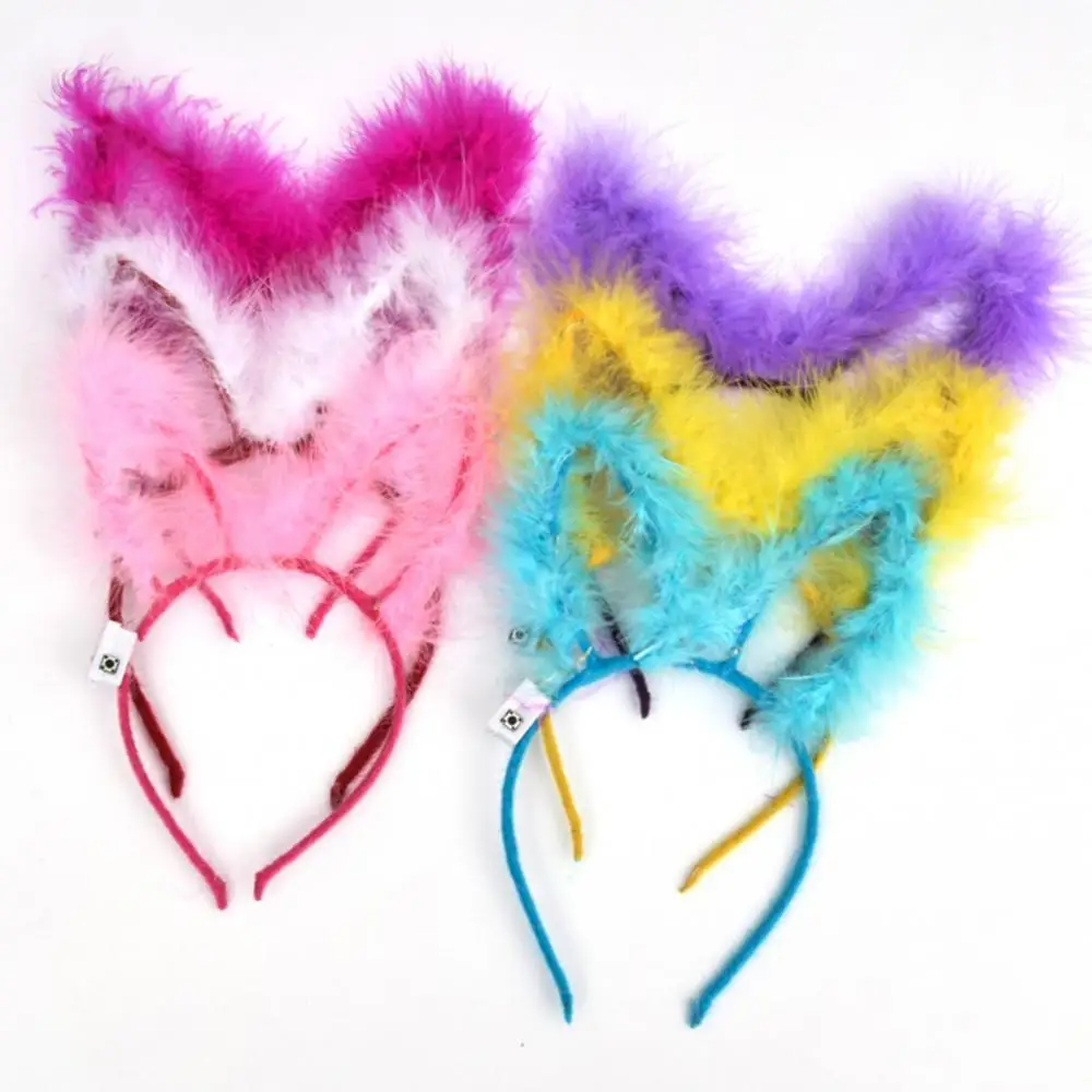 5 pièces LED plume lapin oreille bandeau lumineux lapin oreille bandeau  cheveux cerceau lumineux coiffure pour femmes filles mariage lueur fête