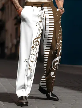 2025 Men's New Comfortable Piano Music Pattern Printed Fashion Casual Pants Large Loose Daily Breathable Straight Leg Pants 1