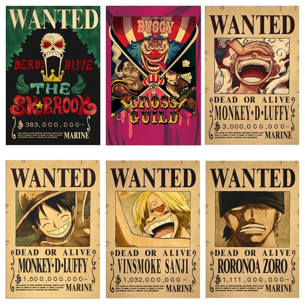 One Piece Rufy Gear 5 Nika Billion Bounty Wanted Poster Quattro Imperatori Anime Action Figures Vintage Wall Decoration Poster Toys