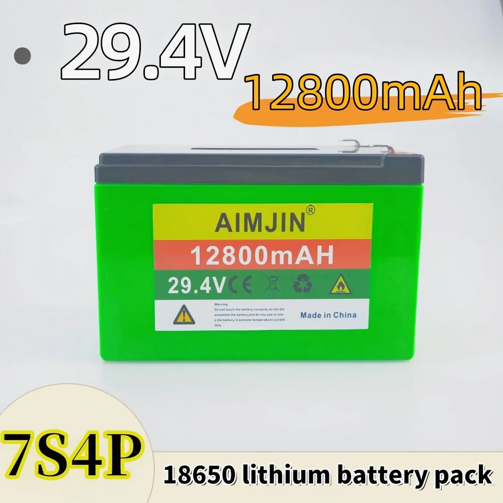 

29.4V 7S4P 12800mAh high-power 24V18650 lithium battery, suitable for electric bicycles with BMS and charging clip