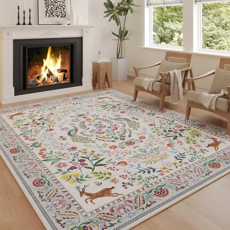 Retro Living Room Carpet Floral Animal Fashion Light Luxury Bedroom Plush Mat Washable Non-slip Easy Clean Large Rugs КоверTapis 3
