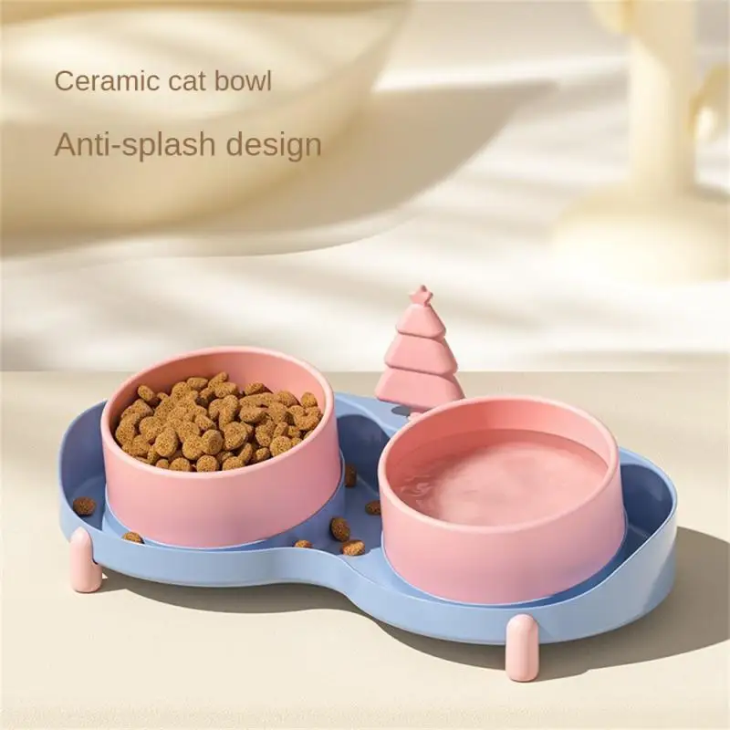 

New pet drinking water dog food basin small fresh elevated double bowl dog anti-knock feeding bowl cat rice basin ceramic bowl