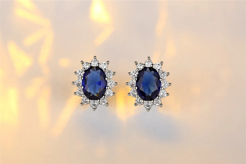 YANHUI Luxury 2.0CT Lab Sapphire Tibetan Silver Jewelry Sets for Women Blue Zircon Ring Earrings Necklace Wedding Jewelry Set