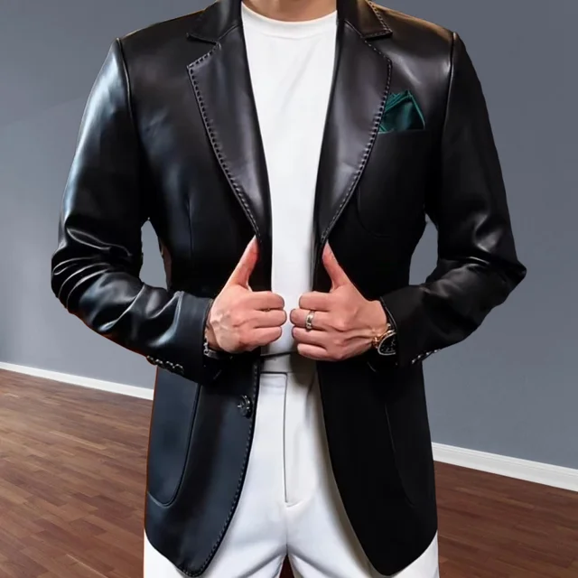 2026 New Men Leather Clothes Suits Slim Fit Casual Lapel Formal Wear Jackets Youth Handsome Leather Soft Leather Jacket 1