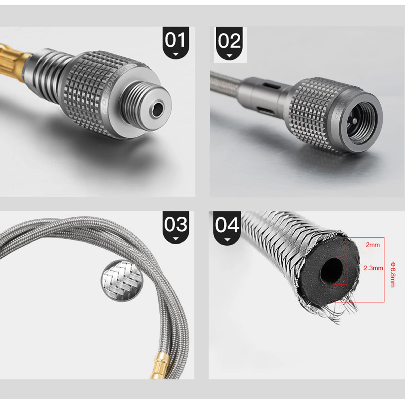 Multi Purpose Stainless Steel Gas Extension Hose for Camping Gas Devices For EN417 Valve Connection 50cm/100cm Length