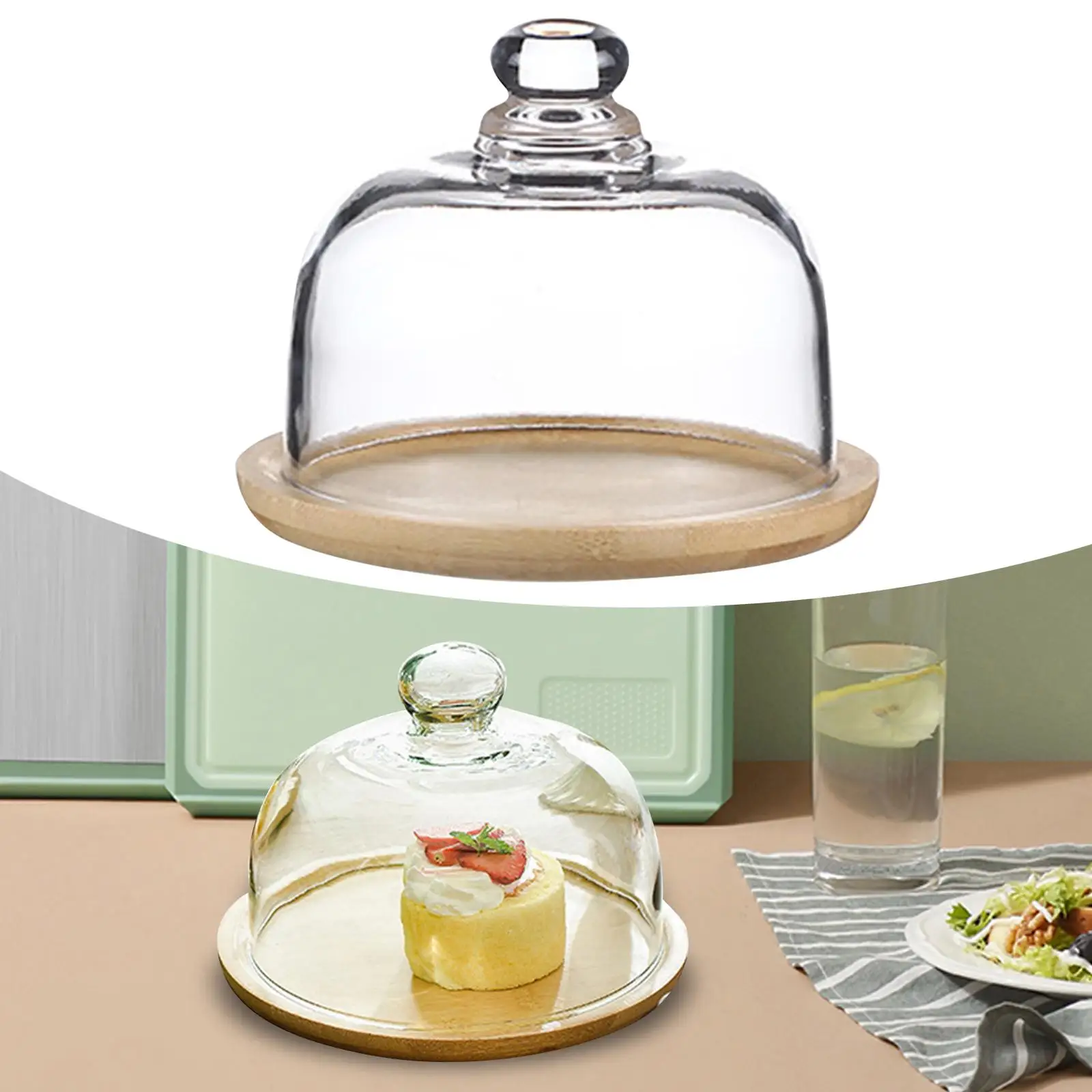 Cake Stand with Glass Dome Pastry Display Dustproof Tableware Food Storage for Shop Display Pastries Cupcakes Hotels Wedding