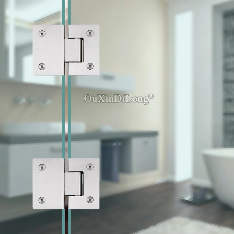 

New 2PCS 304 Stainless Steel Frameless Bathroom Door Hinges 180° Glass to Glass Fixed Clamp Hinges Brushed Finished for 8~12mm