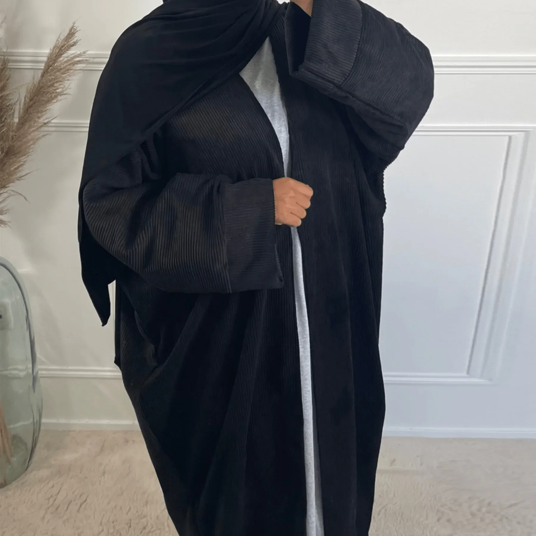 Corduroy Abaya Kimono Coat Muslim Winter Clothing Autumn Open Abayas for Women Dubai Turkey Hijab Dress Islam Outfit Kaftan Robe