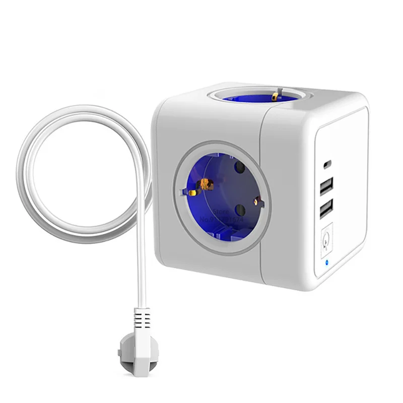 Multiprise design 2 en 1 avec interrupteur - 3 prises terre, 3 ports USB -  Blanc - La Poste