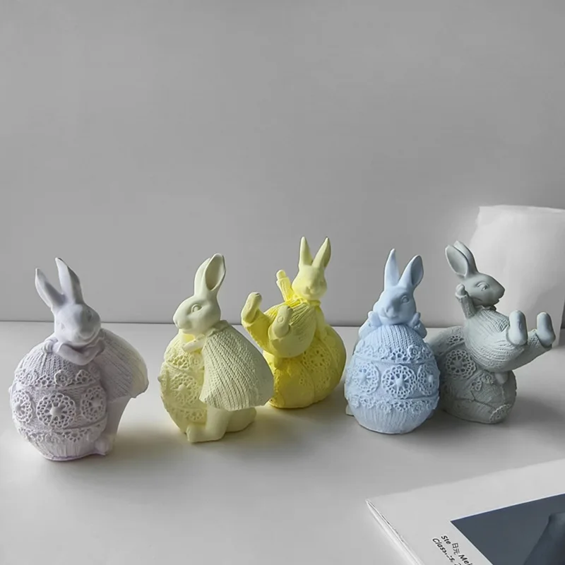 

3D Easter Bunny Egg Mold DIY Aroma Candle Plaster Ornaments Molds Epoxy Resin Rabbit Silicone Mold