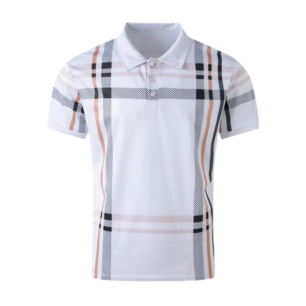 Comfortable Men Shirt Men Business Shirt Stylish Men's Summer Shirt with Lapel Zipper Plaid Striped Print Slim Fit Short for Men