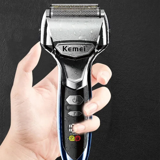 Kemei Rasoio elettrico a 5 lame da uomo Viso Barba Rasoio asciutto e bagnato Ricaricabile Macchina da barba per testa calva IPX7 Impermeabile Lavabile 5