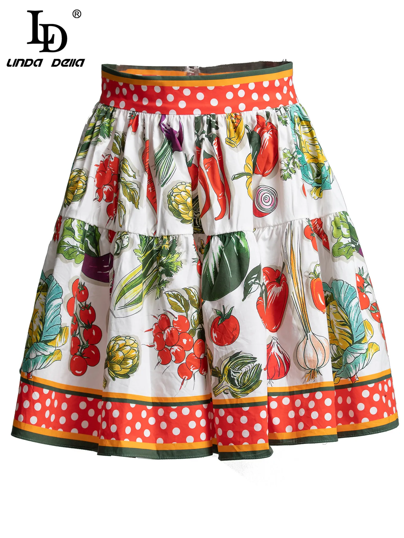 

LD LINDA DELLA Fashion Designer Runway Summer Short Cotton Skirts Women's Fruit and Vegetable Printing Holiday Mini Skirts