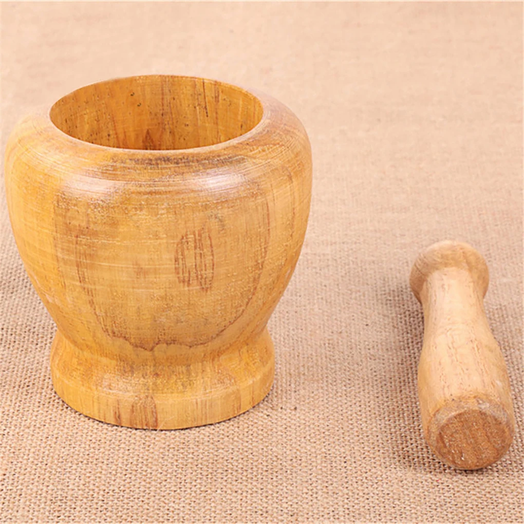 Mortaio E Pestello In Legno Naturale - Set Per Cucina, Erbe, Spezie E Aglio - Fatto A Mano, 260g, 9,5x9,5 Cm