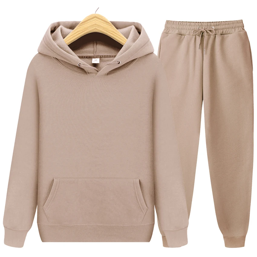 

New 2023 Autumn Winter Solid Color Men Women Tracksuit Sets High-Quality Mens Hooded Outwear+Pants Suit Men's Sports Jogging Set