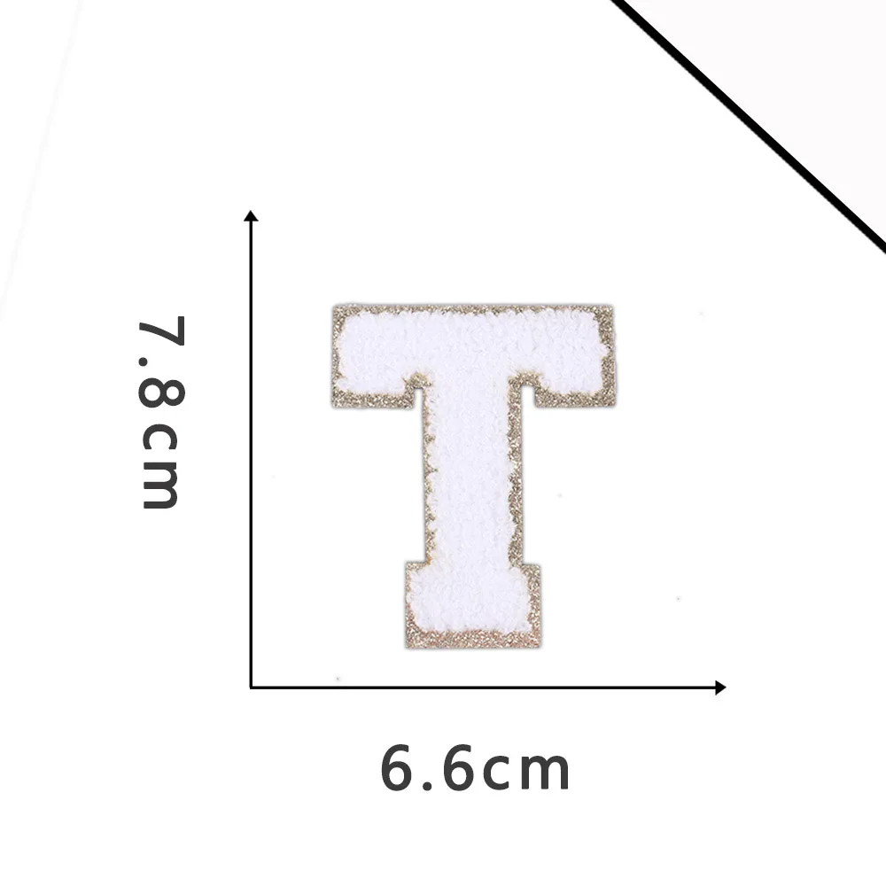 A-Z White Chenille Letter Patches Towel Sequins Clothing Patch Clothes Sew on Applique DIY Garment Hat Decor