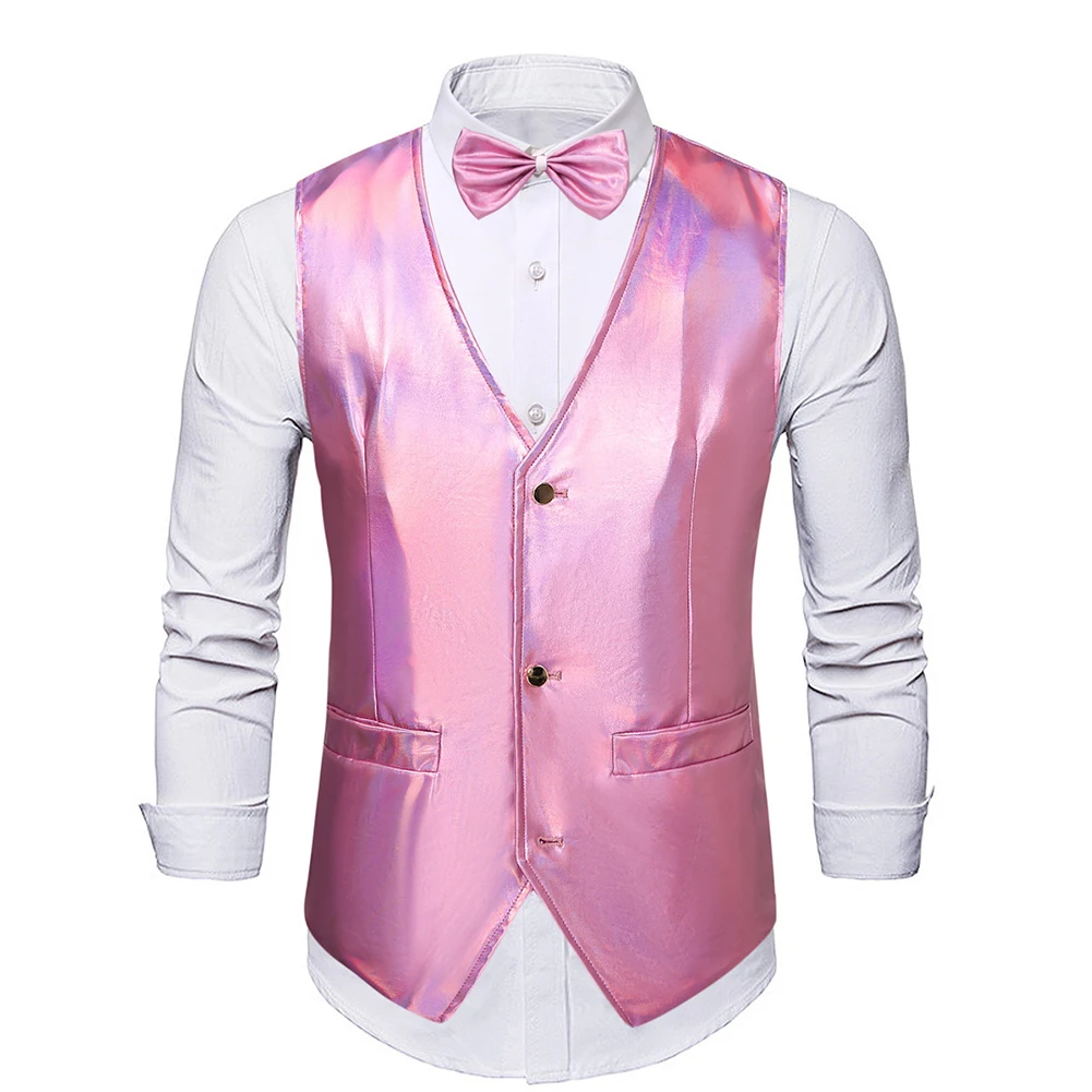 

Men's Casual Disco Shiny Waistcoat Suit Vest Solid Color Performance Party Waistcoats Gilet Vintage Tops Vests Clothing