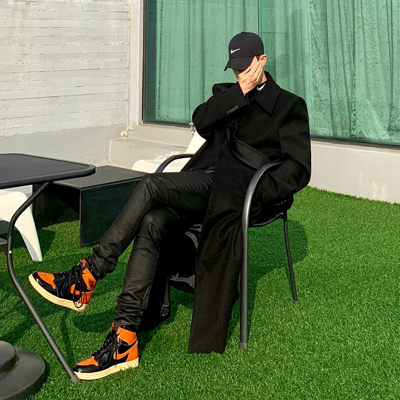 Black Double-sided Woolen Coat Men's Long Winter Korean Version of The Trend of New Thick Woolen Coat.