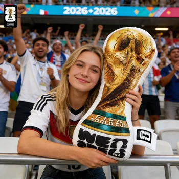Officiële authentieke FIFA WK 2026 voetbal WK thema pluche trofee kussenset, multifunctioneel, 4 maten voetbalkussen 4