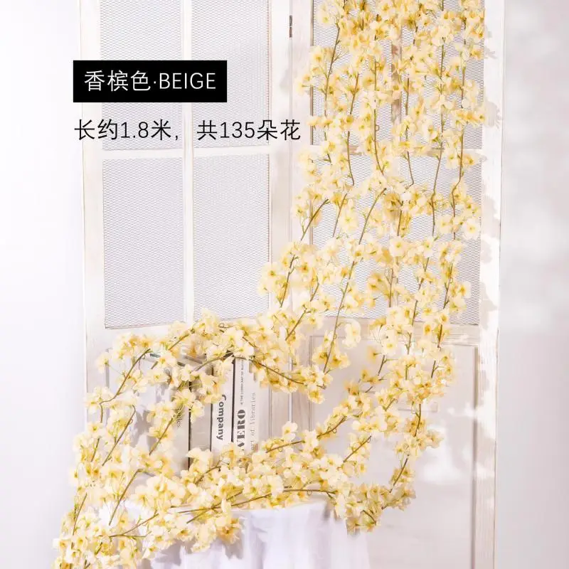 thumbnail image 1 of 1.8m Artificial Flowers Cherry Blossoms Vines Silk Flowers Sakura Rattan Christmas Ornament Hanging Garland Wedding Home De, 1 of 5