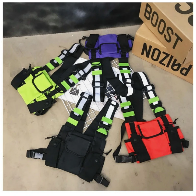 

Streetwear Vest Chest Bag Multi-Pockets Reflective Hip Hop Tactical Bag Belt Bag Pouch Packs Men Women Crossbody 4 Colors