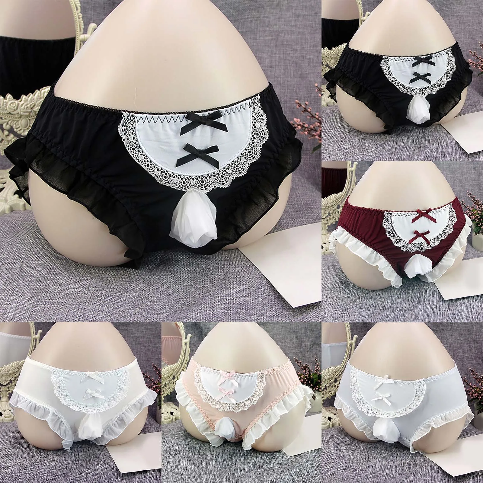 New Men Lace Panties Briefs Ruffled Gay Sissy Sexy Lingerie Low Waist Jockstrap Underwear Ropa Interior Sexi Para Hombre