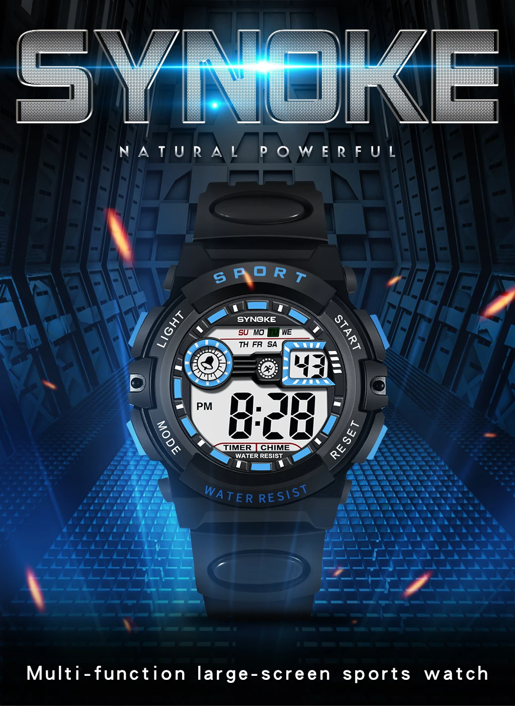 SYNOKE Mens Sports Watches Digital Watch 50M Waterproof Multifunctional Swim Diver Outdoor Wristwatch relogios masculino