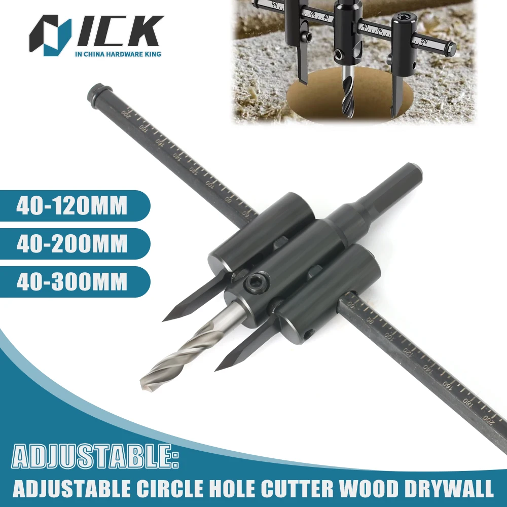 120/200/300mm Adjustable Circle Hole Cutter Wood Drywall Drill Bit Saw Round Cutting Blade Aircraft Type DIY Tool Woodwork Tools
