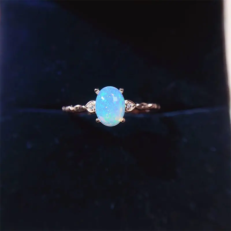 925 Silver Natural Opal Blue Ring Line Newest Fashion Ladies Gem Jewelry Rings Sterling Silver