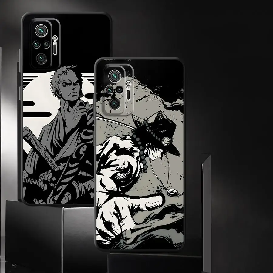 Black Soft Phone Cover with One Piece Ace and Zoro Design