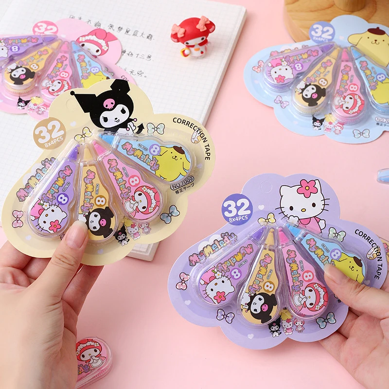 

4 шт. Корректирующая лента для фигуры аниме Sanrio Hello Kitty Мелодия помпон пурин Kuromi Kawaii студенческие канцелярские принадлежности для школы и офиса