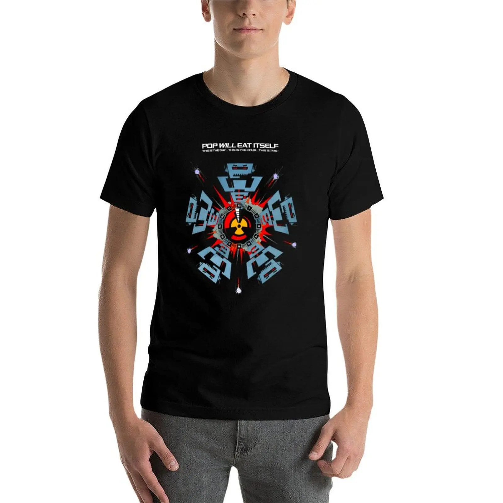 Pop Will Eat Itself Graphic Plus Size Solid Color T-Shirt
