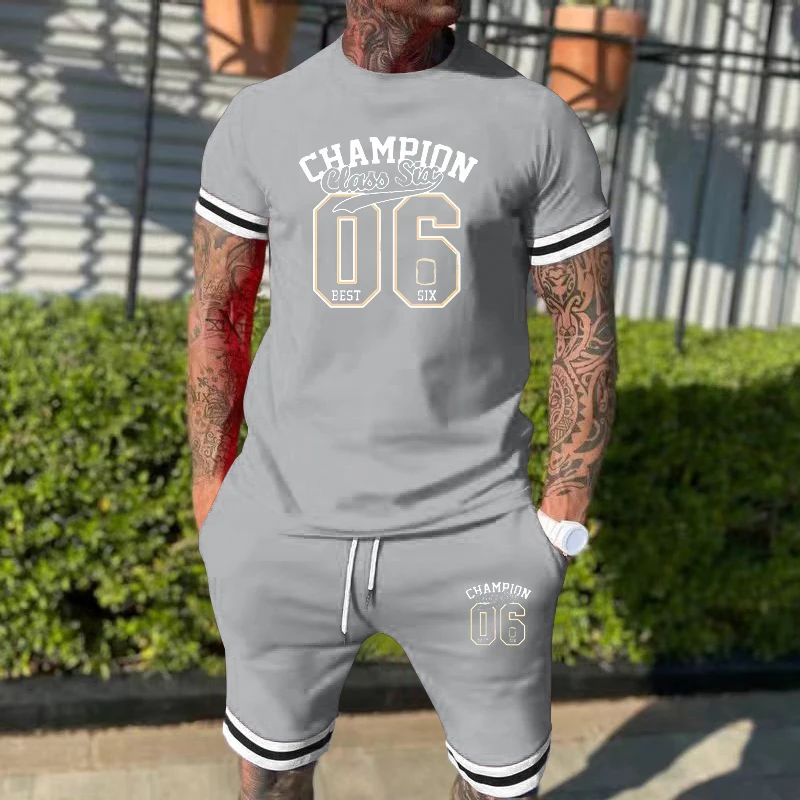 2024 New men's clothing summer crewneck short-sleeved casual sportswear basketball sports digital print two-piece set