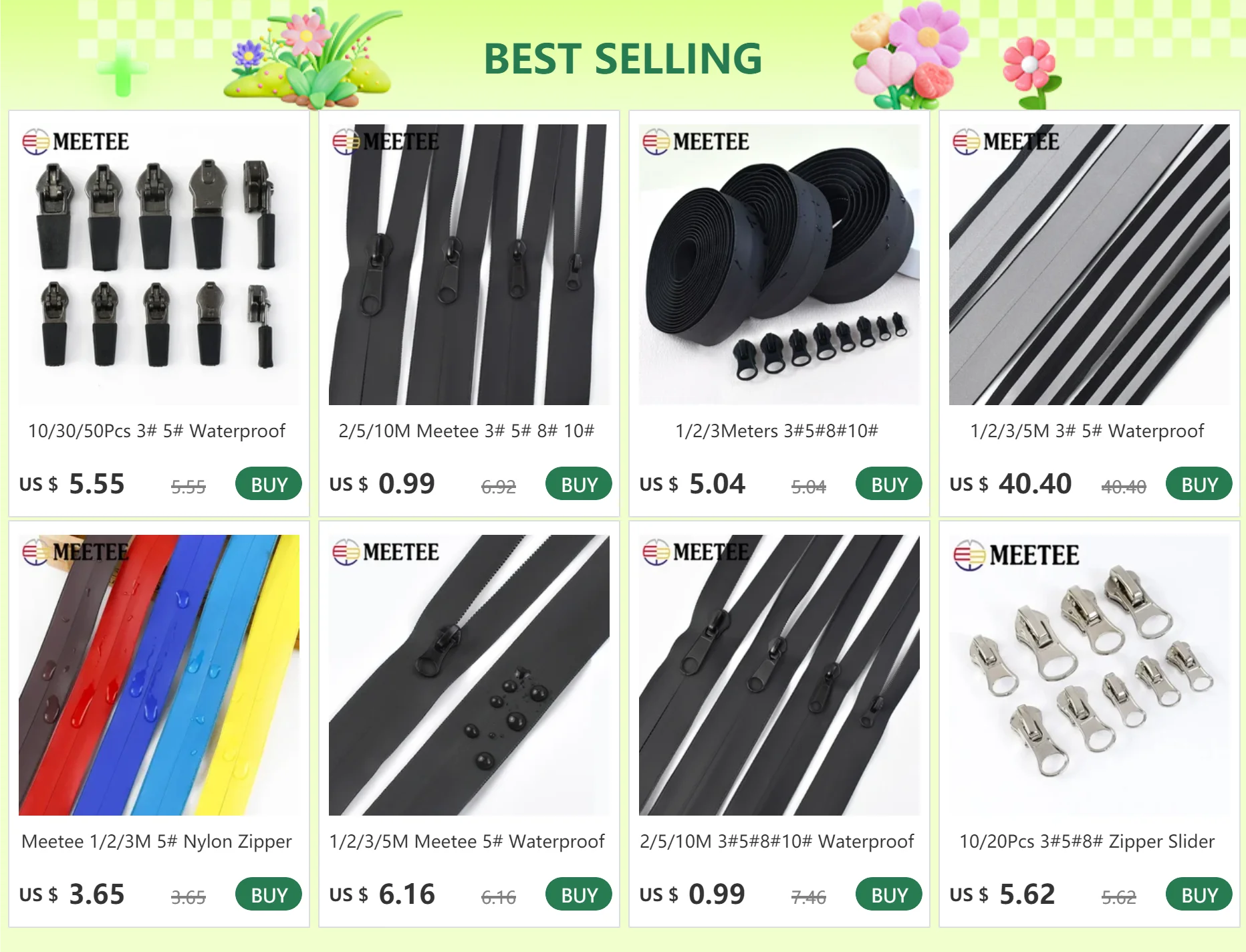 Description Picture 2 of itemMeetee 1/2/3M 5# Nylon Zipper Tapes Waterproof Coil Plastic Zippers with Zip Sliders DIY Garment Bags Repair Sewing Accessories