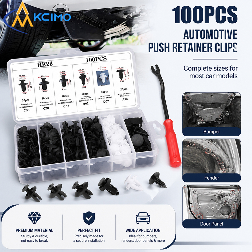  100pcs Car Plastic Clips Auto Door Closer Pin Retainer Rivet Screws Disassembly Tools Mixed Pack for Car Repair 