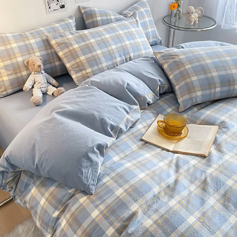 Cream Style Pink Yellow Bedding Set Twin Full Queen King Size Bed Linen Girls Adults 180x220cm Bed Flat Sheet Pillowcase Kawaii 4