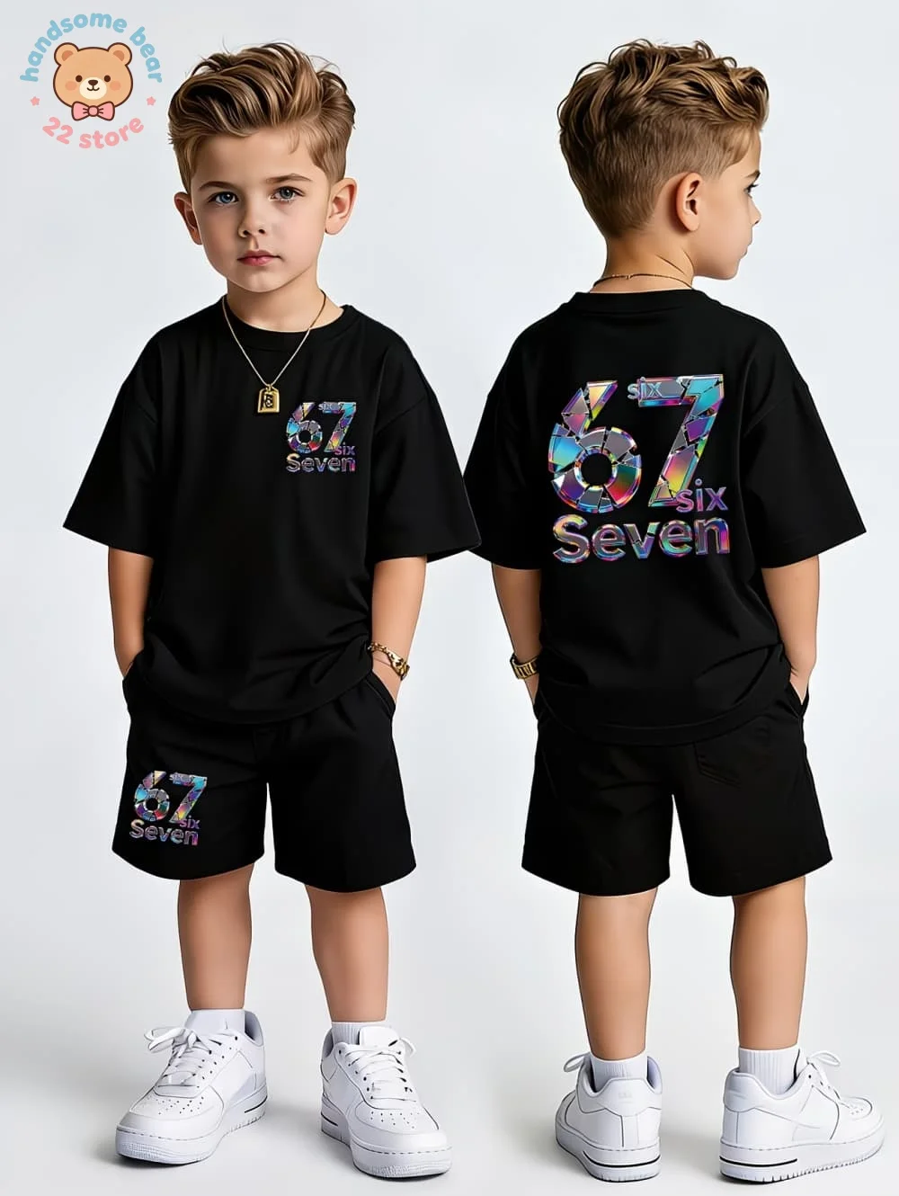 Boys Sets 67 Funny Print Kids T-Shirt Shorts Pant Set Casual Italian Brainrot Summer Top Suit for Funny Gift Children's Clothing - 5
