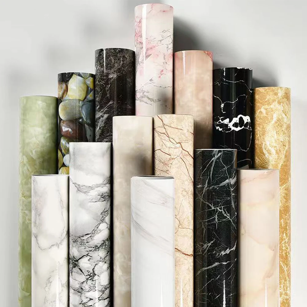 Marble Contact Paper Self Adhesive Wallpaper Waterproof Gloss PVC Furniture Cover Surface Countertop Kitchen Shelf Liner