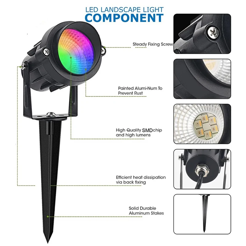 12W RGBW Landscape Light 12V LED Path Light RGB Color Changing Landscape Lighting with Remote IP65 Waterproof Outdoor Spotlight