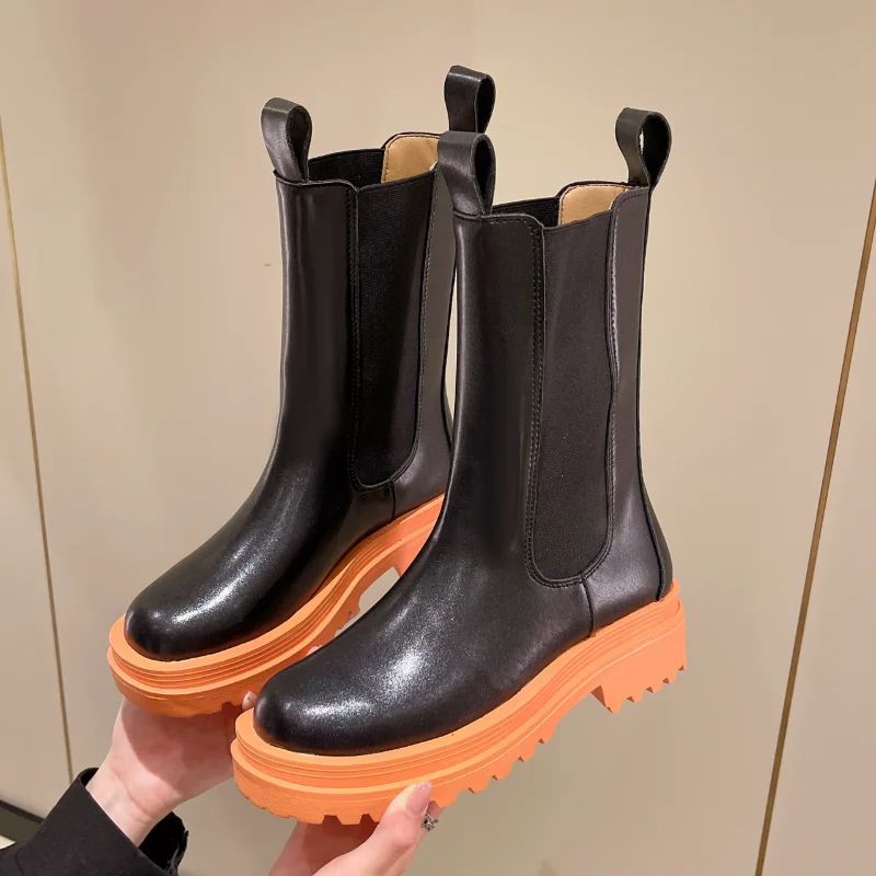 

Thick Soled Ankle Boots Women 2022 Fashionable Round Toe Short Boots Women Chelsea Boots Platform Women Boots Botas Mujer