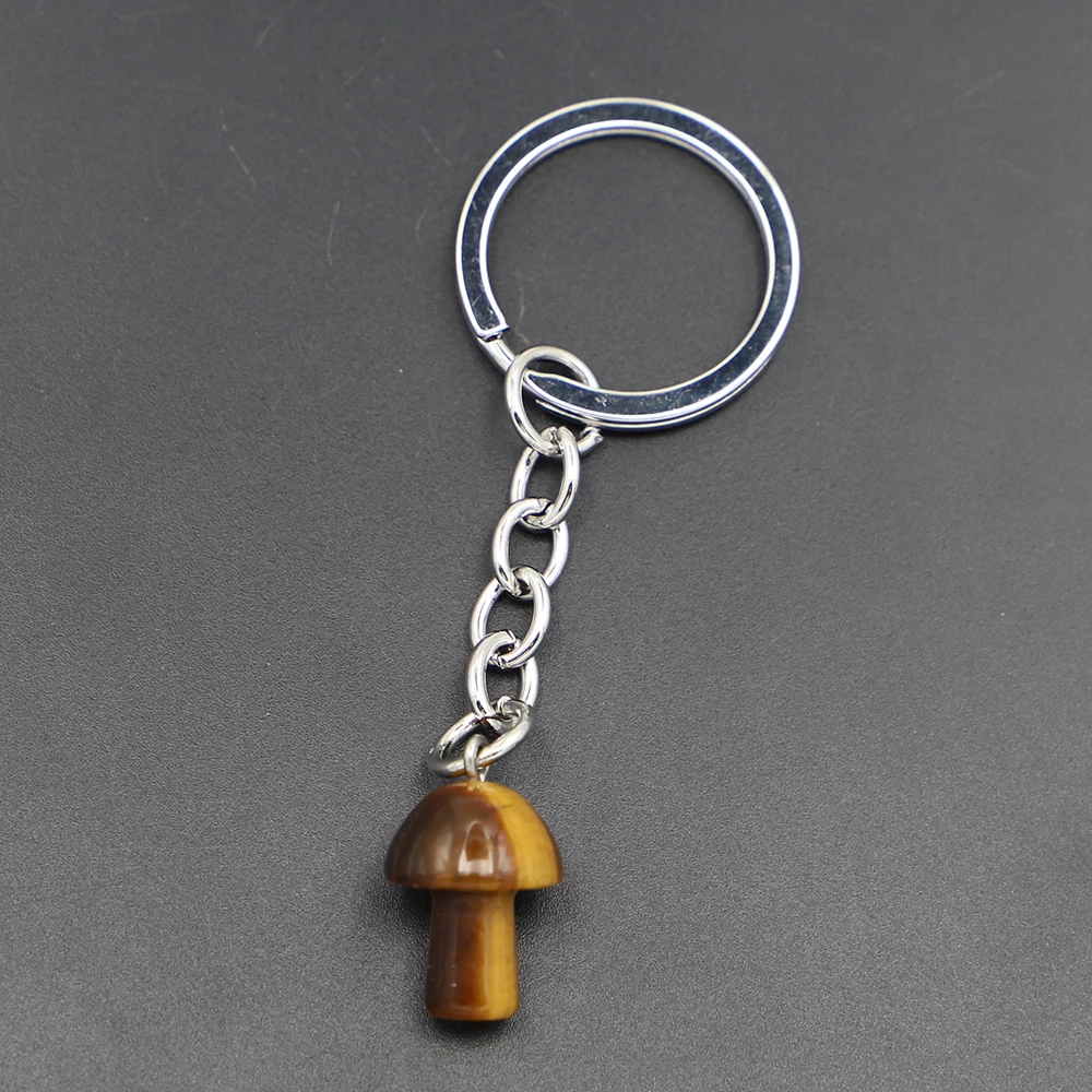 New Natural Stone Key Chain Mushroom Pendant Cute Mini Statue Charms Crafts With Loop Bracelets Keychain Jewelry Accessories 6Pc