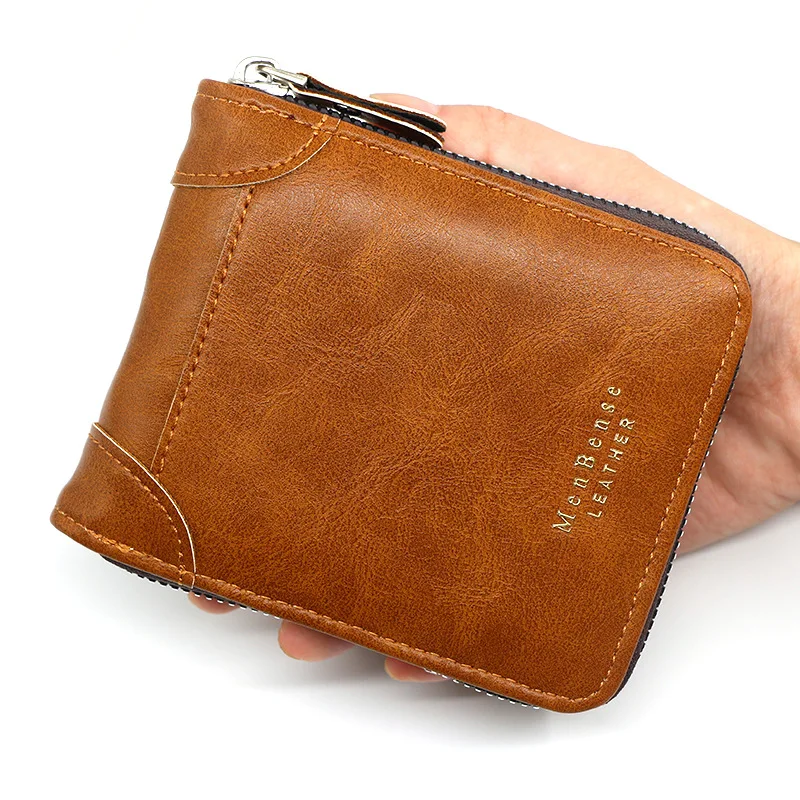 Men's Short Zipper Wallet Fashion Casual PU Leather Card Holder With Coin Pocket